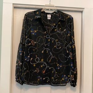 Cabi Victoria sheer chain tassel blouse